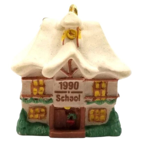 Vintage 1990 Schoolhouse/ Nativity Scene Christmas Ornaments Set Of 2 - Picture 1 of 9